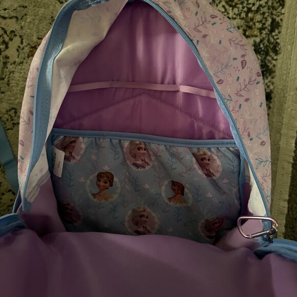Disney Frozen Elsa Anna Backpack Girls Purple Blue Glitter School Bag 16" Pocket - Picture 7 of 8